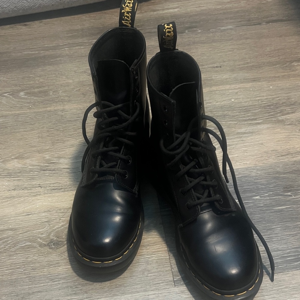 Dr. Martens Classic Black Boots with Yellow Stitching